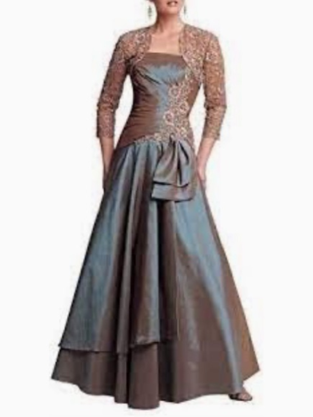 Montage Elegant Iradecent Evening Gown with Embroidered Jacket